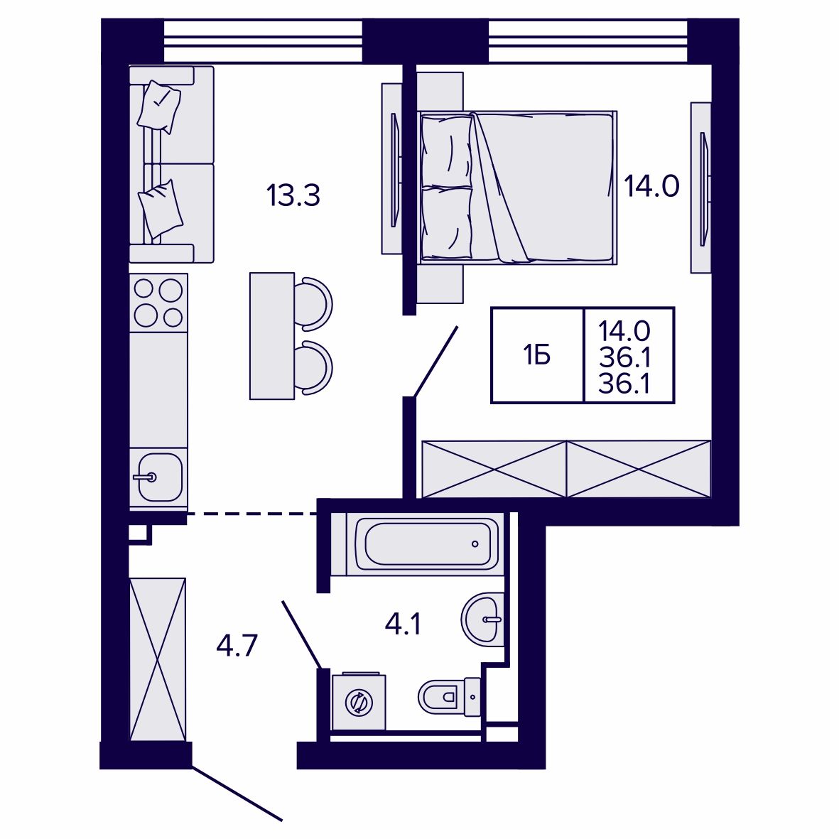 1-комнатная, 36.06 м², № 26 в Сподвижники