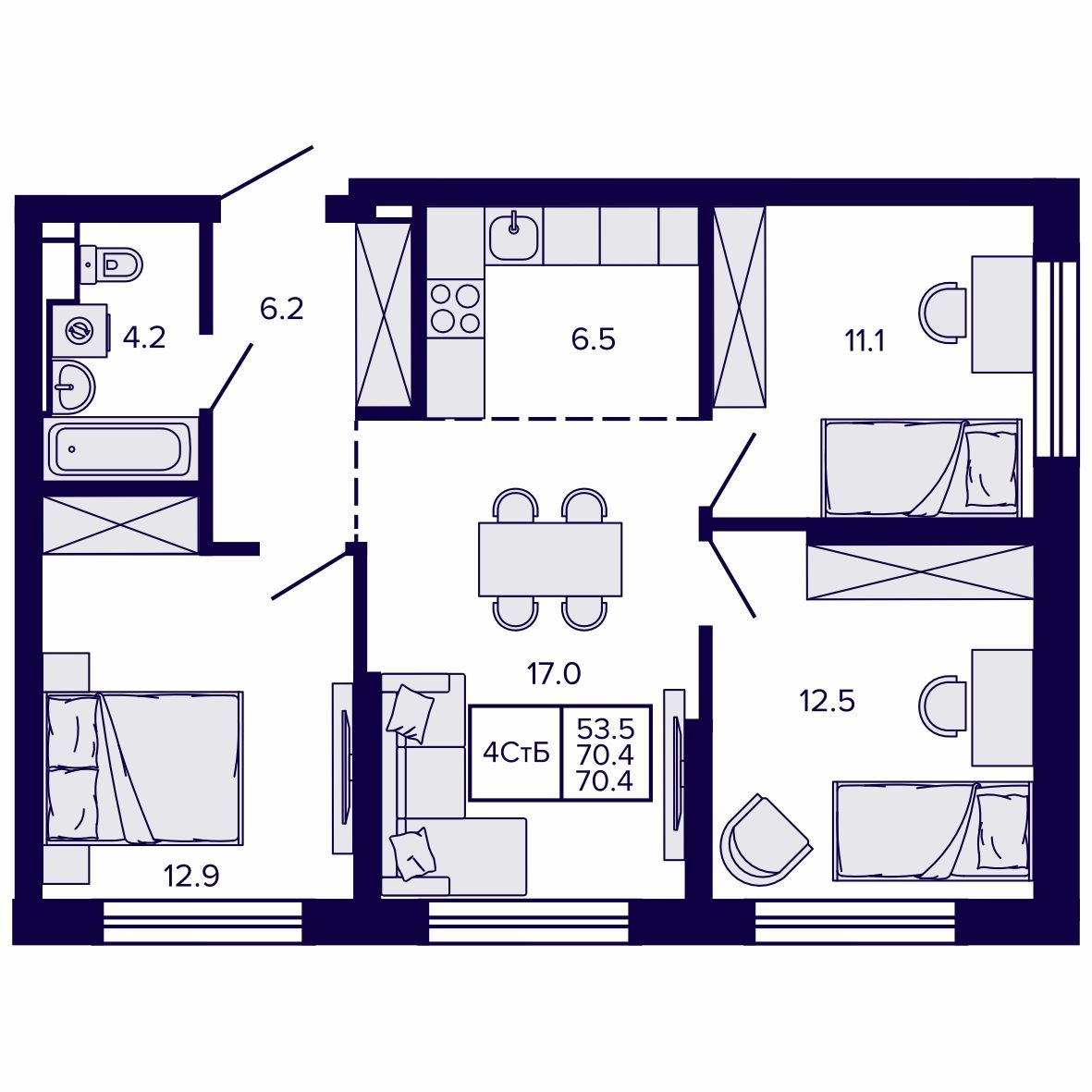 4-комнатная, 70.41 м², № 41 в Сподвижники