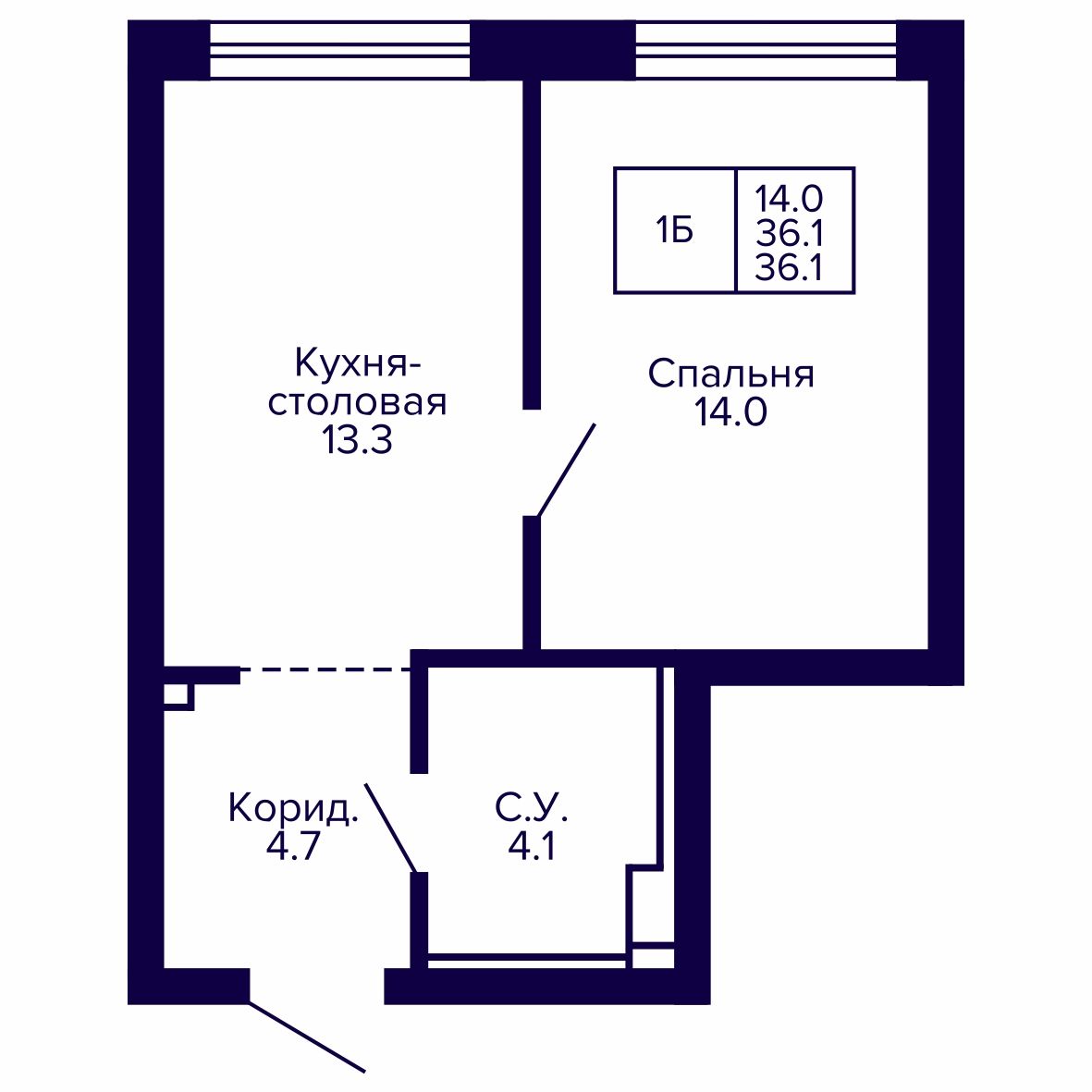 1-комнатная, 36.06 м², № 38 в Сподвижники
