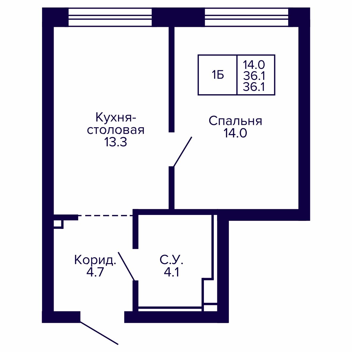 1-комнатная, 36.06 м², № 182 в Сподвижники
