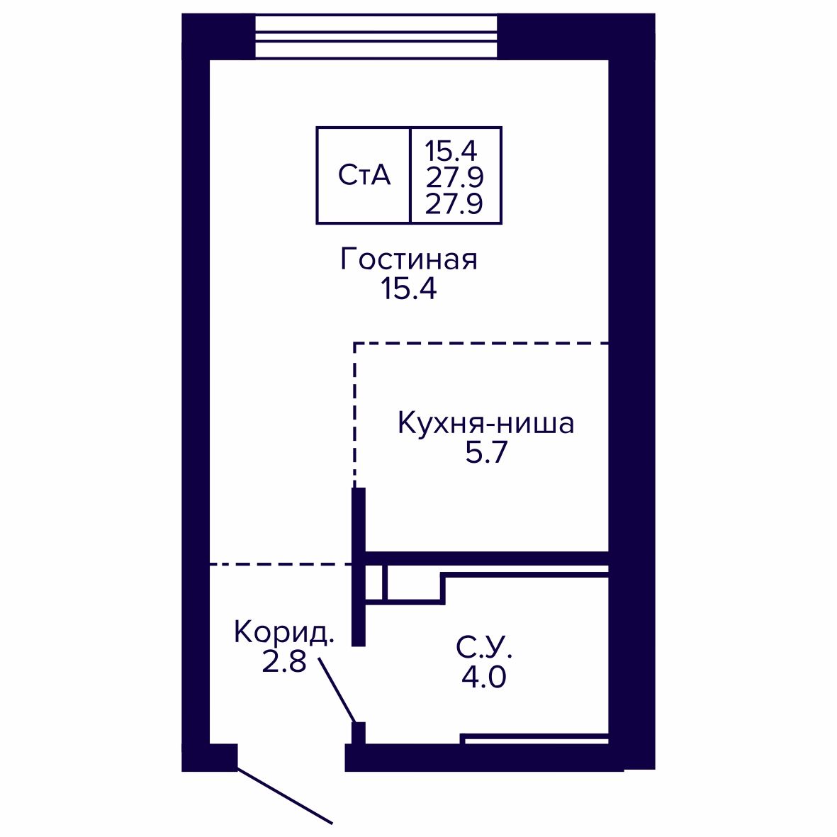 Студия, 27.98 м², № 24 в Сподвижники