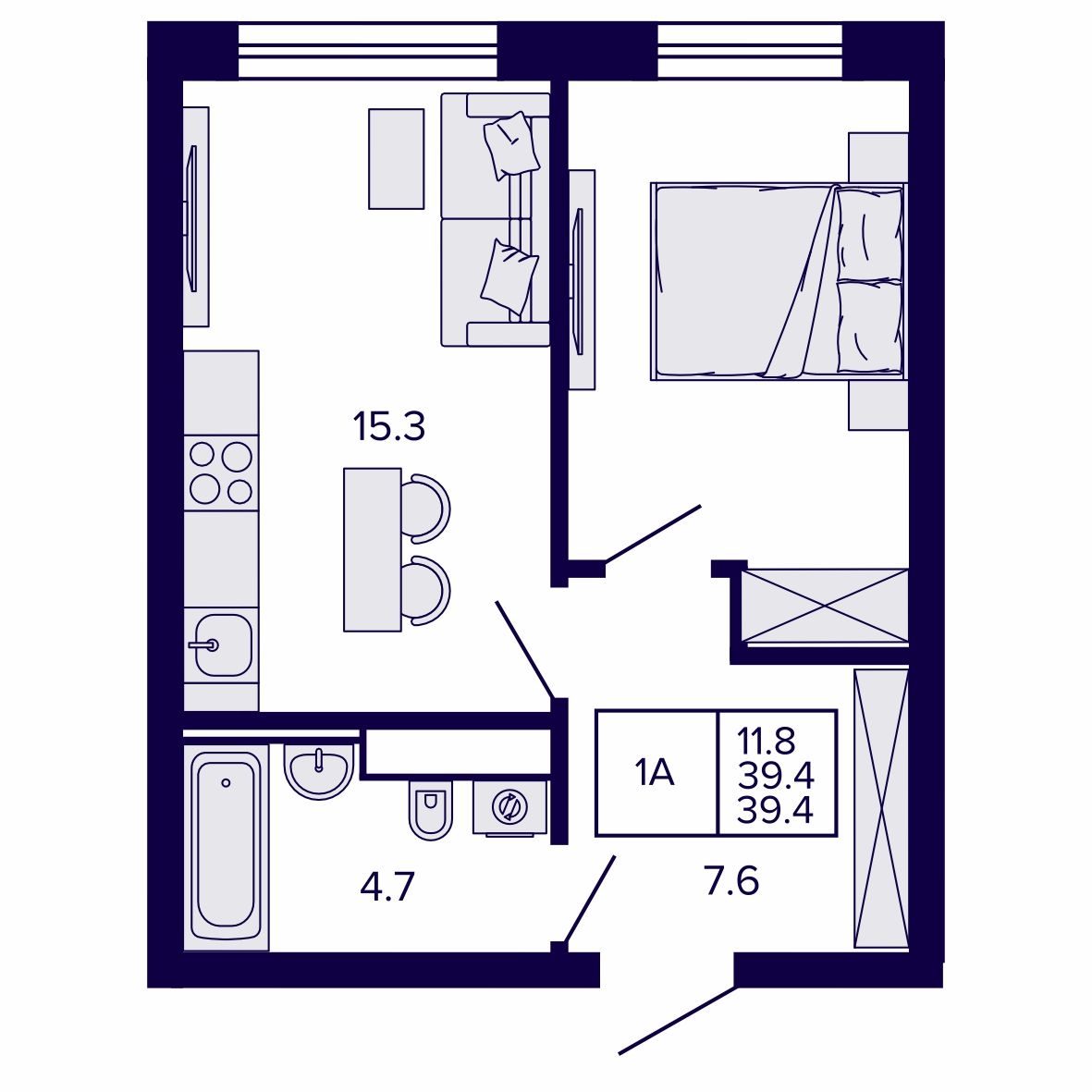 1-комнатная, 39.38 м², № 179 в Сподвижники