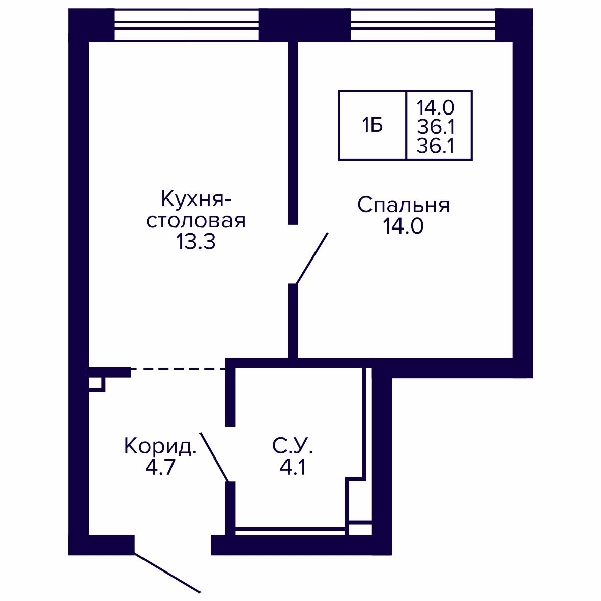 1-комнатная, 36.06 м², № 146 в Сподвижники