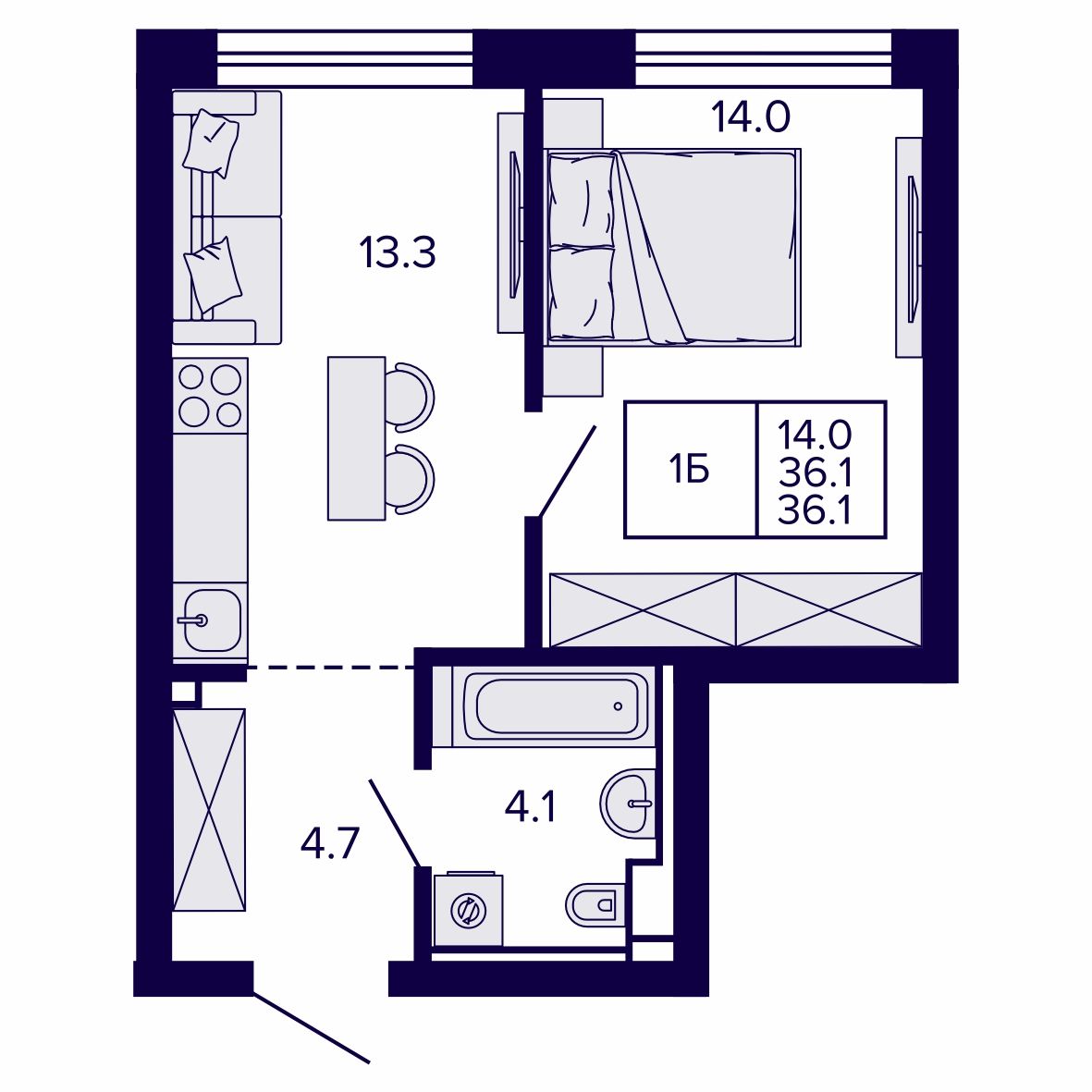 1-комнатная, 36.06 м², № 182 в Сподвижники
