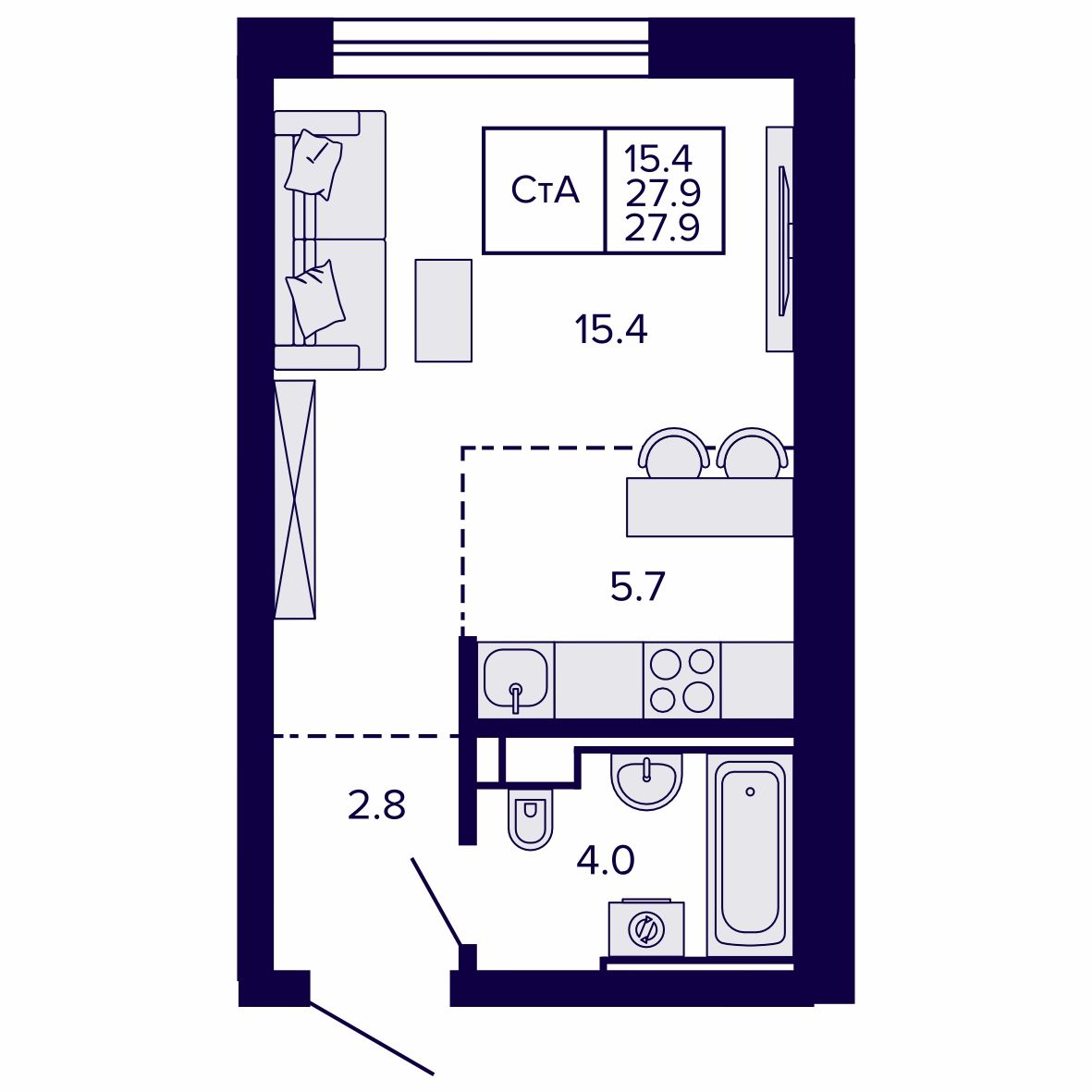 Студия, 27.99 м², № 180 в Сподвижники