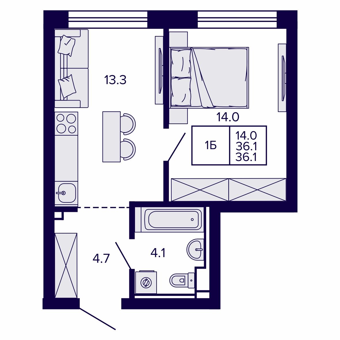 1-комнатная, 36.06 м², № 122 в Сподвижники