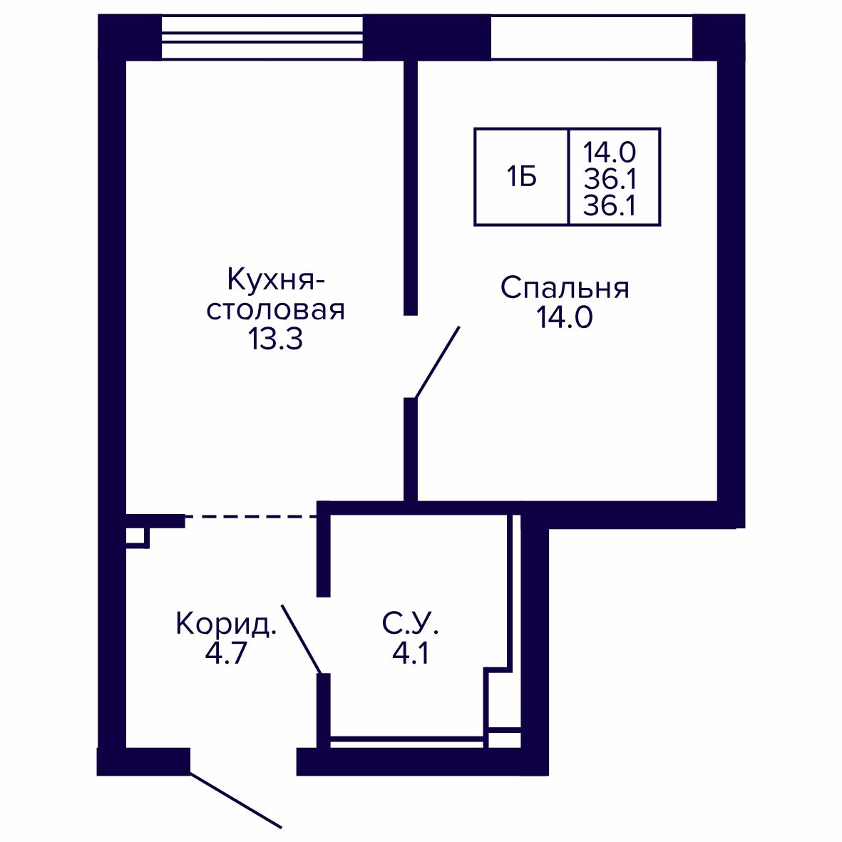 1-комнатная, 36.06 м², № 206 в Сподвижники