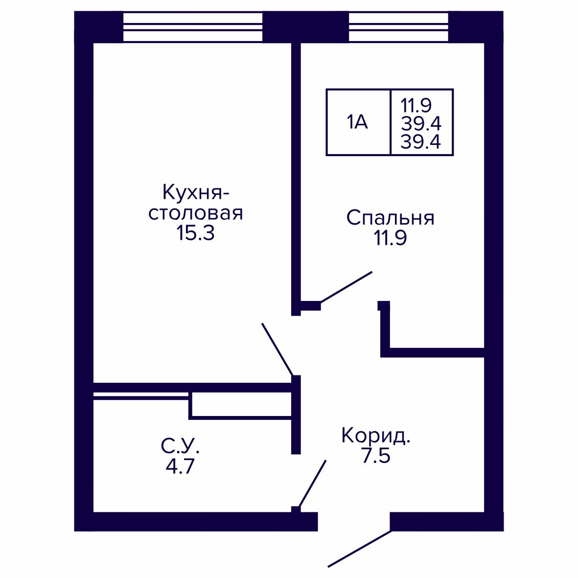 1-комнатная, 39.39 м², № 35 в Сподвижники