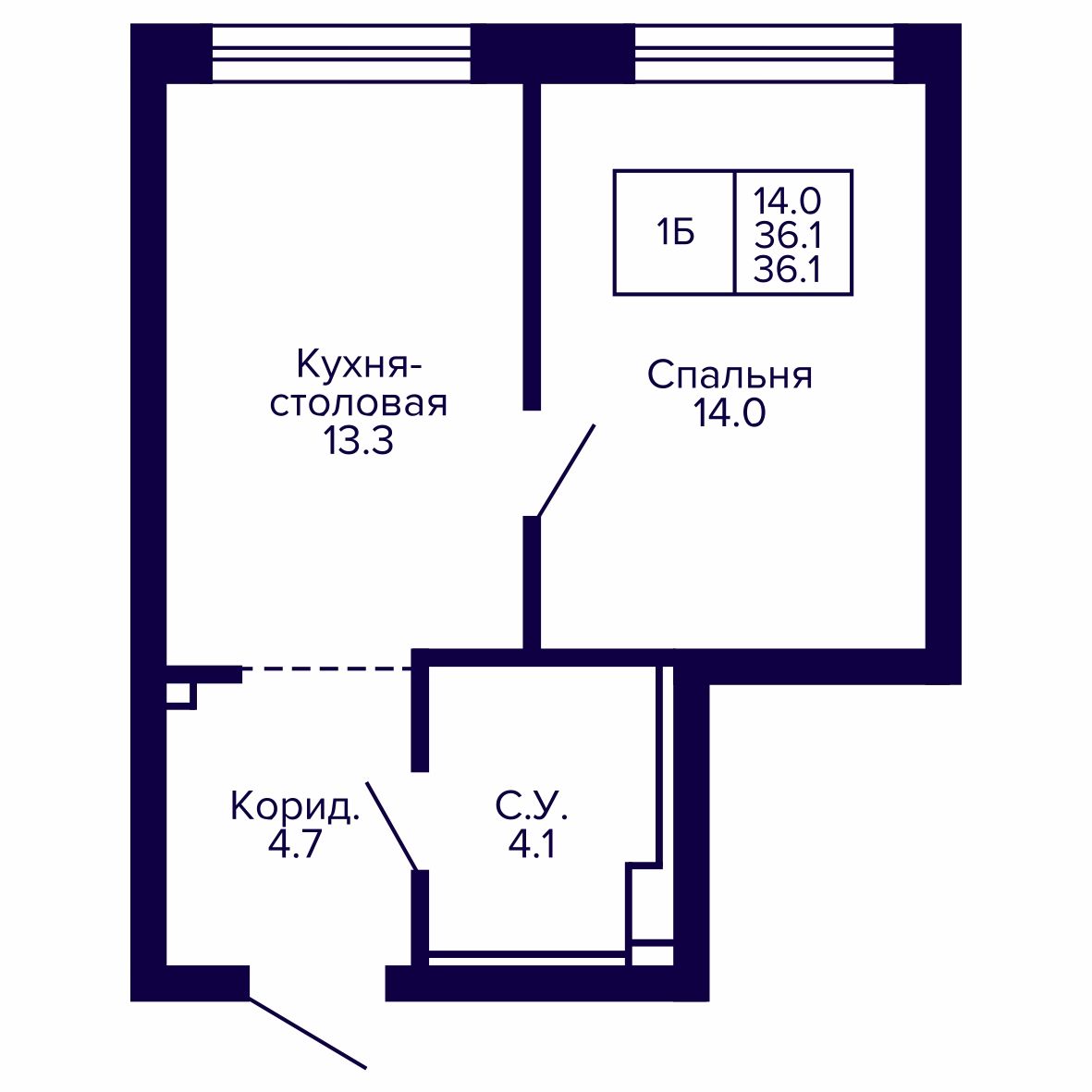 1-комнатная, 36.06 м², № 26 в Сподвижники