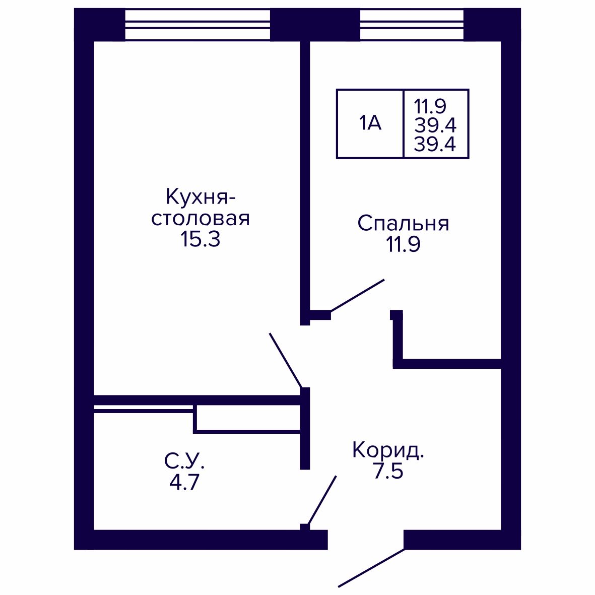 1-комнатная, 39.39 м², № 11 в Сподвижники