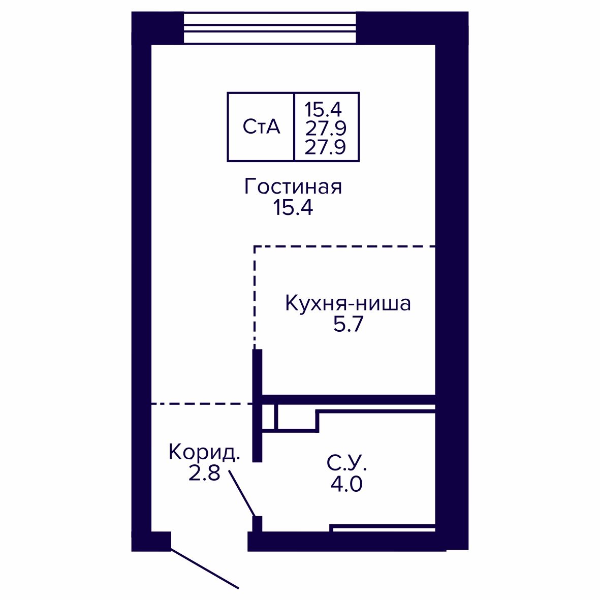 Студия, 27.98 м², № 120 в Сподвижники