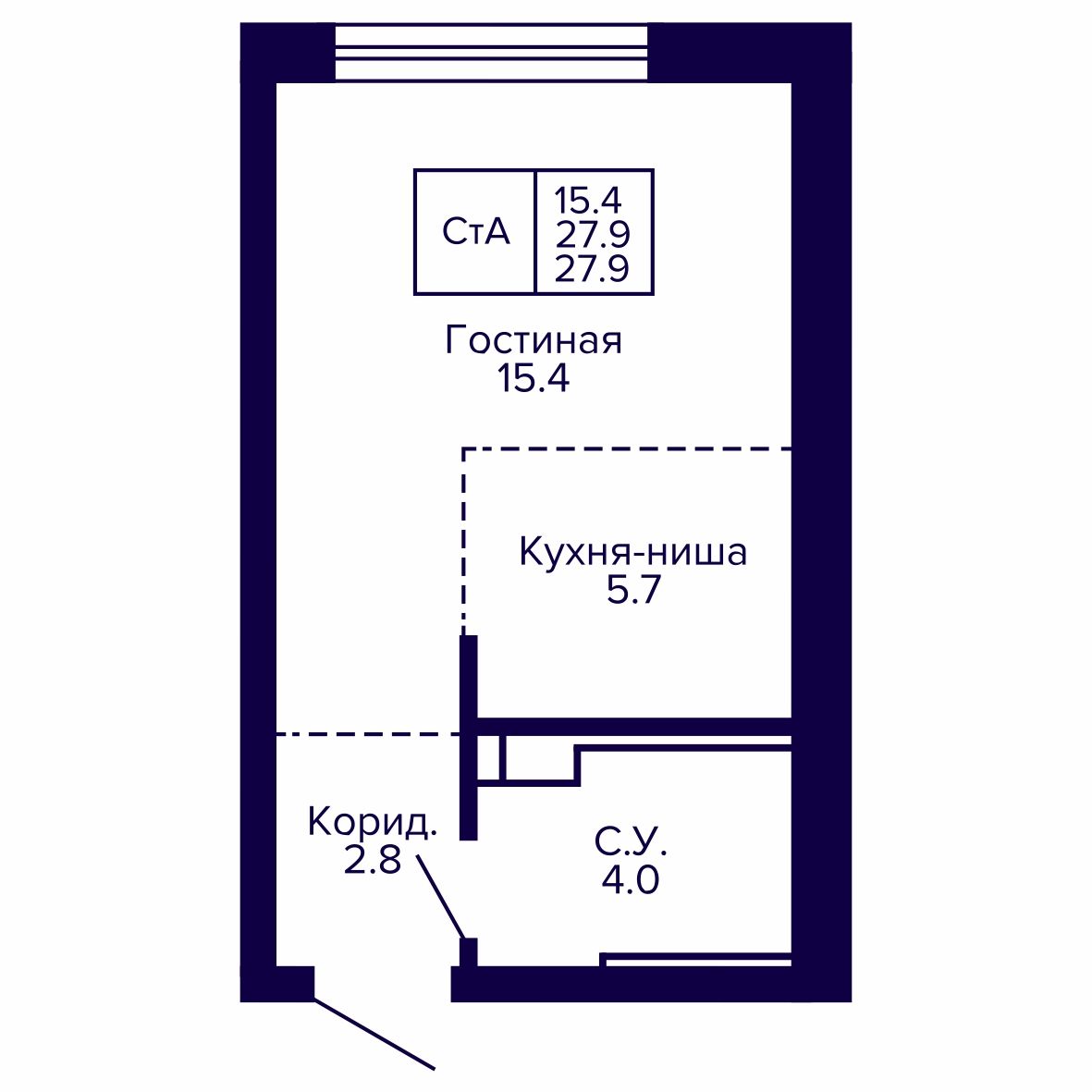 Студия, 27.98 м², № 36 в Сподвижники
