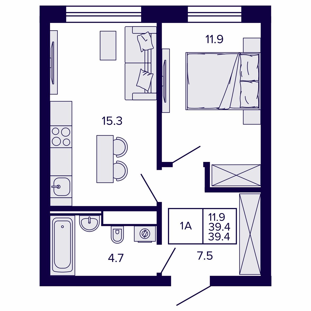 1-комнатная, 39.39 м², № 35 в Сподвижники