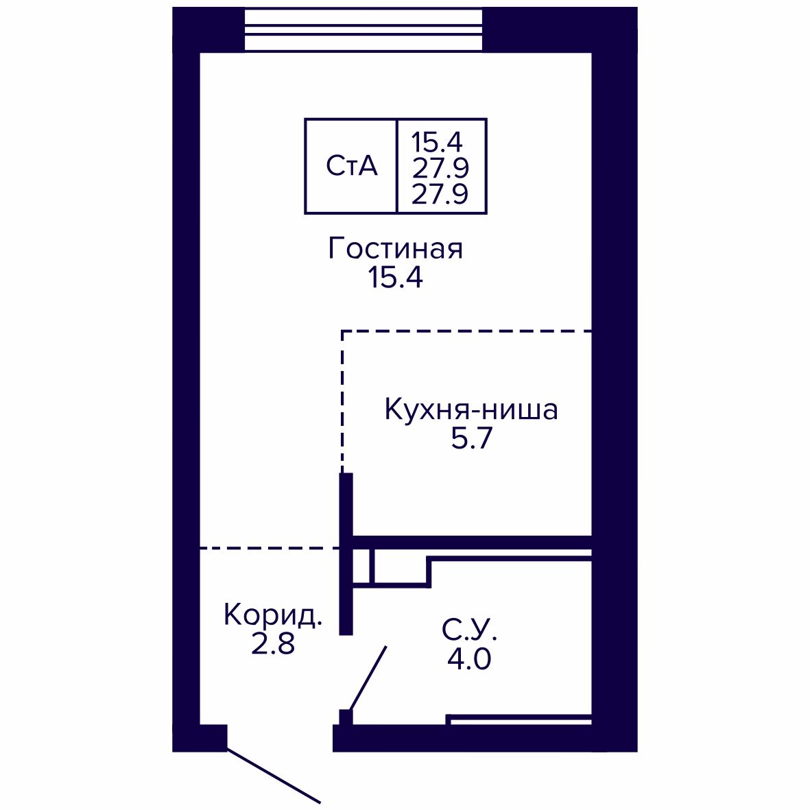 Студия, 27.99 м², № 144 в Сподвижники