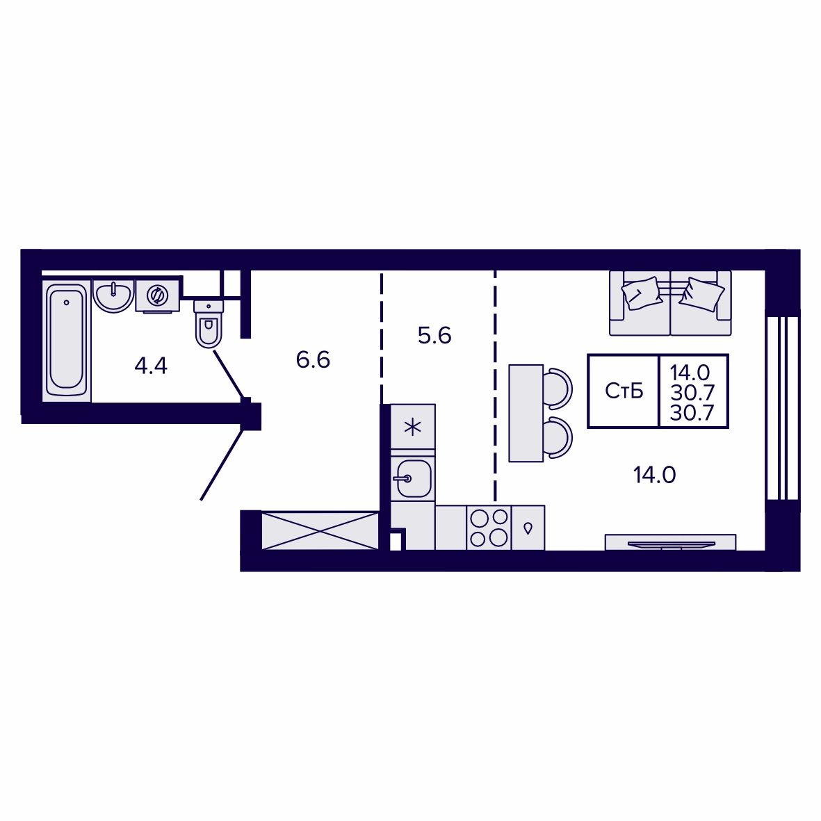 Студия, 30.67 м², № 40 в Сподвижники
