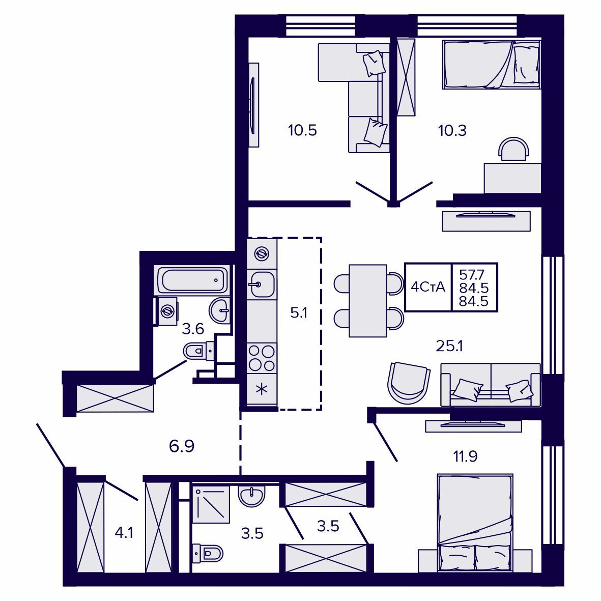4-комнатная, 84.49 м², № 15 в Сподвижники