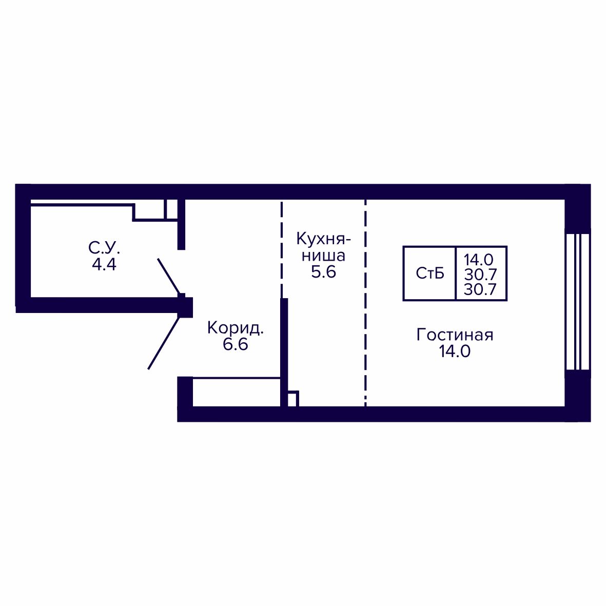 Студия, 30.66 м², № 184 в Сподвижники
