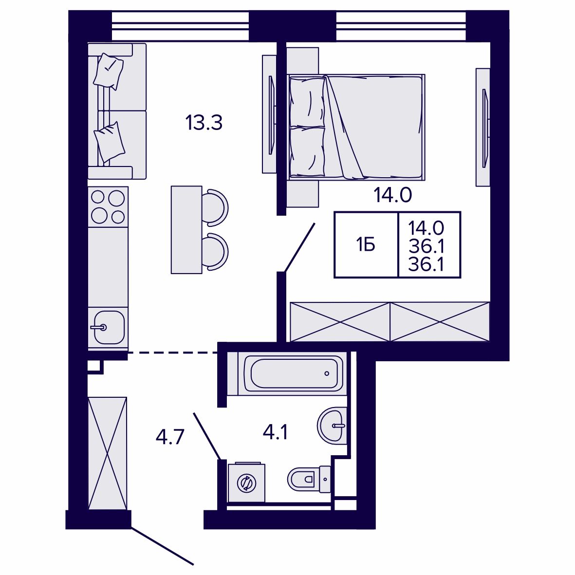 1-комнатная, 36.06 м², № 38 в Сподвижники