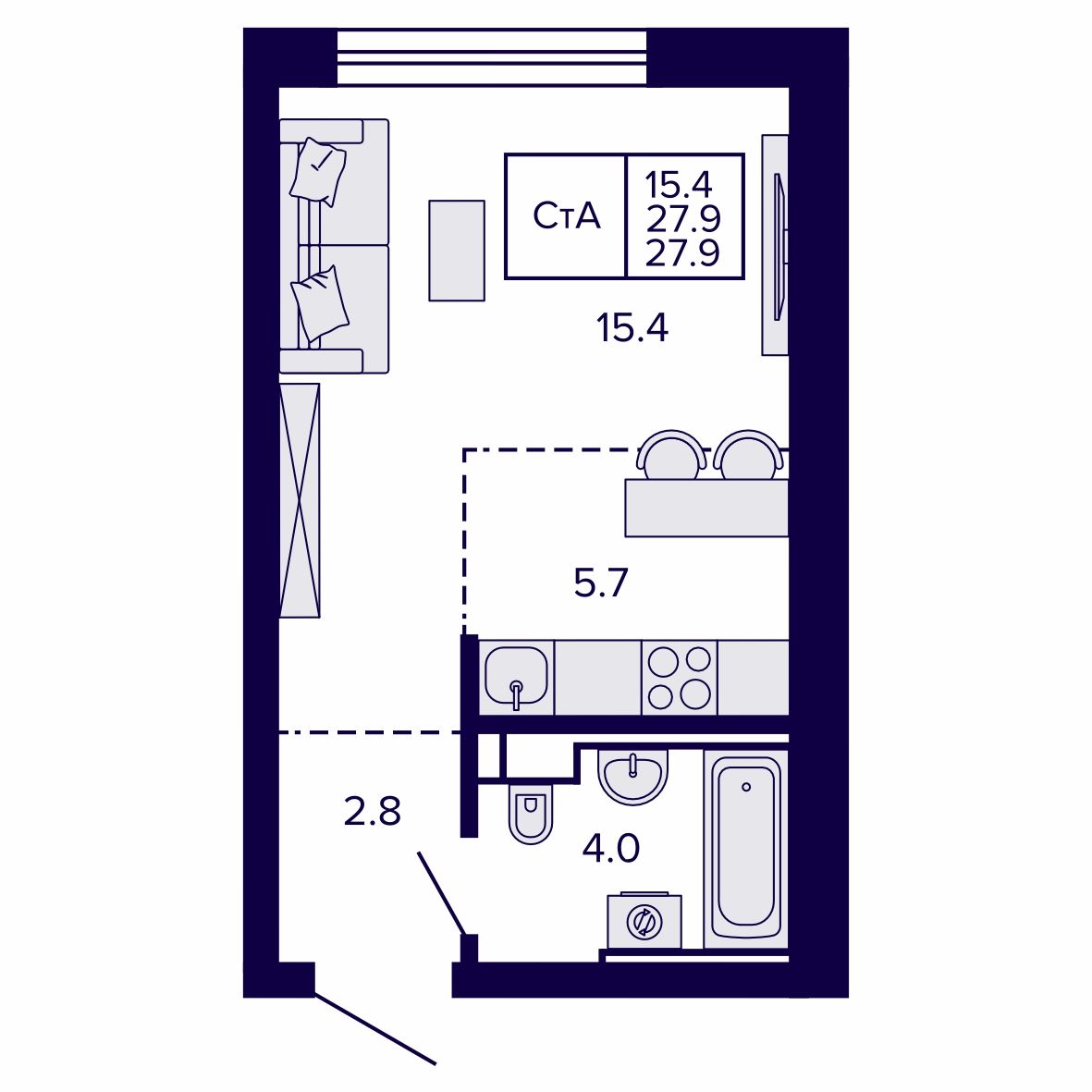 Студия, 27.98 м², № 36 в Сподвижники