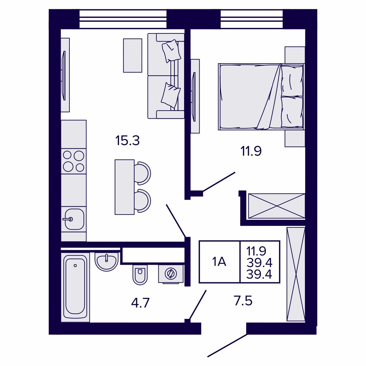 1-комнатная, 39.38 м², № 143 в Сподвижники