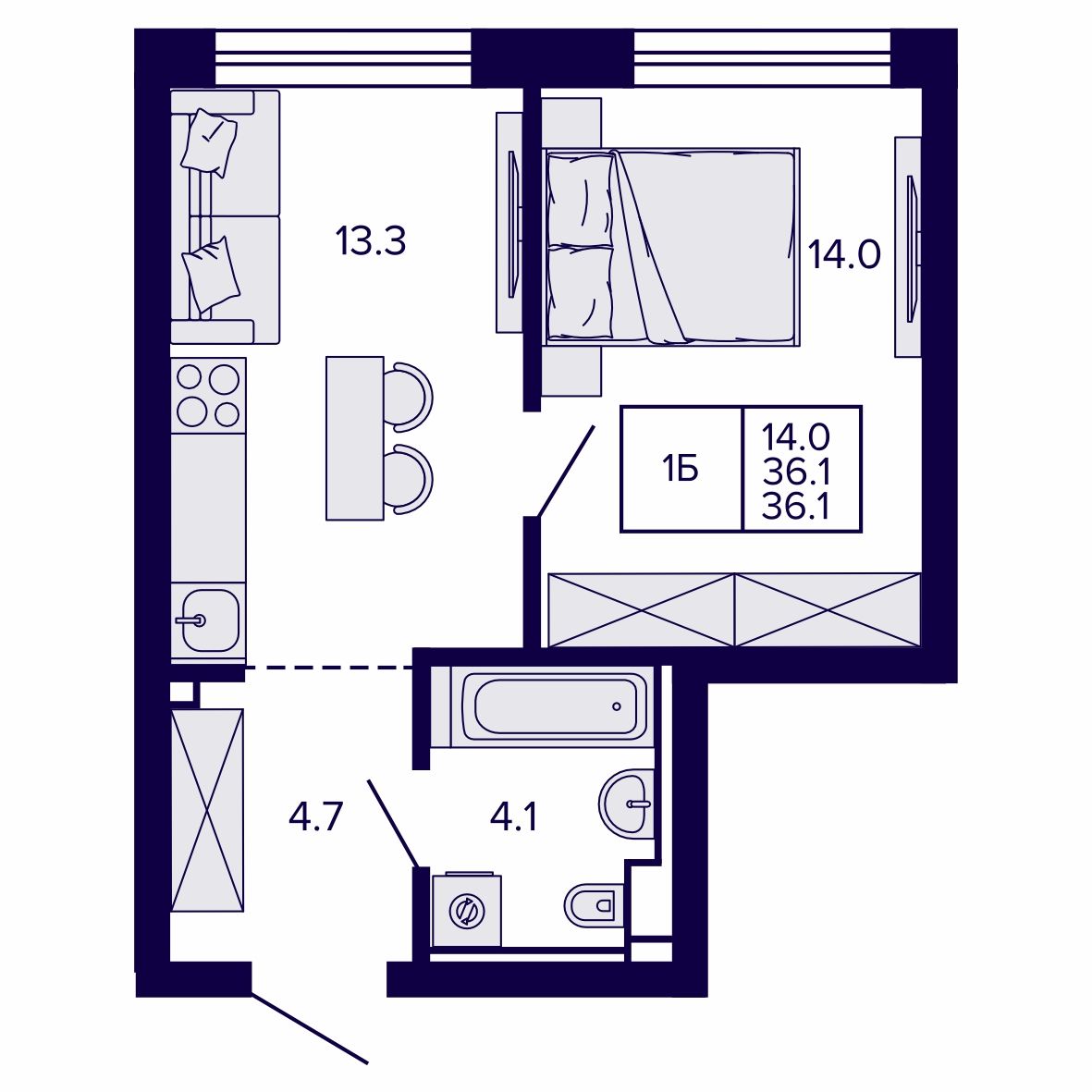 1-комнатная, 36.06 м², № 206 в Сподвижники