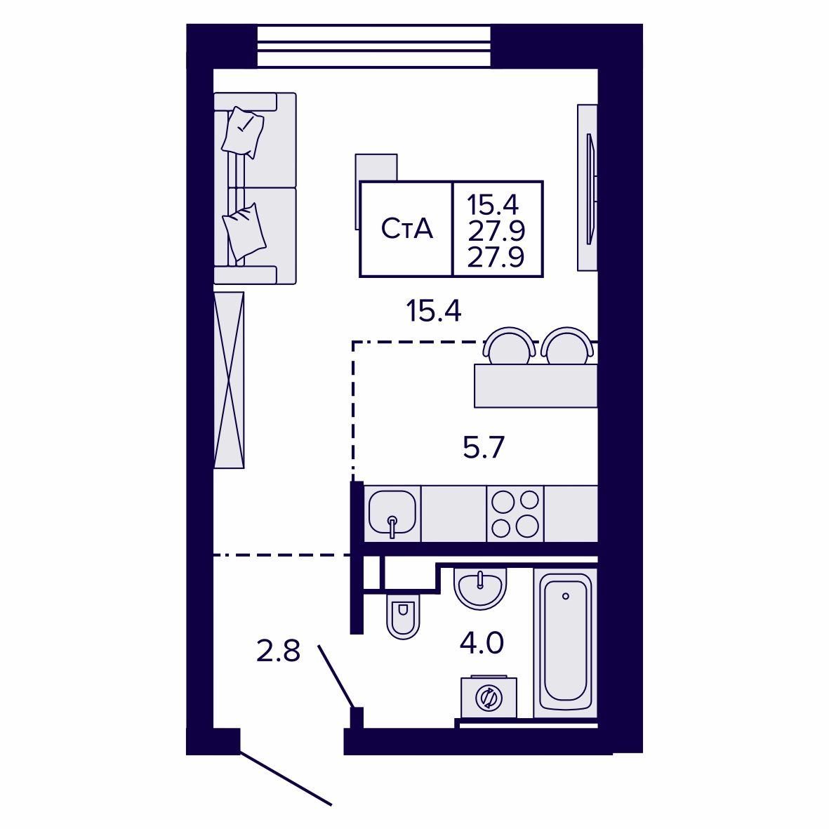 Студия, 27.98 м², № 24 в Сподвижники