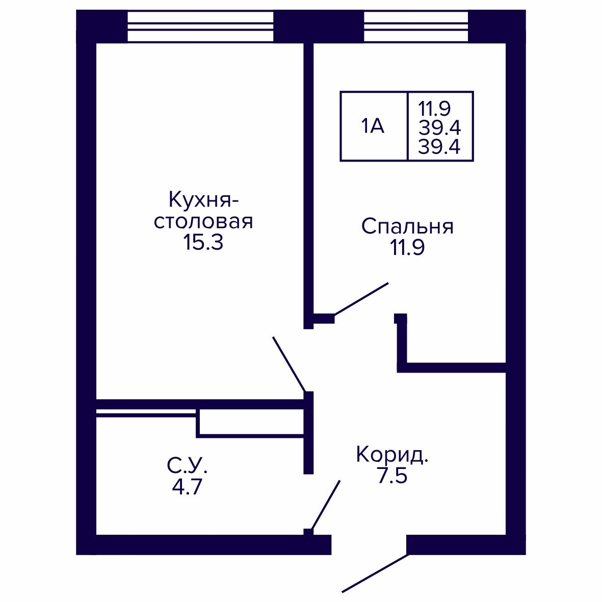 1-комнатная, 39.38 м², № 143 в Сподвижники