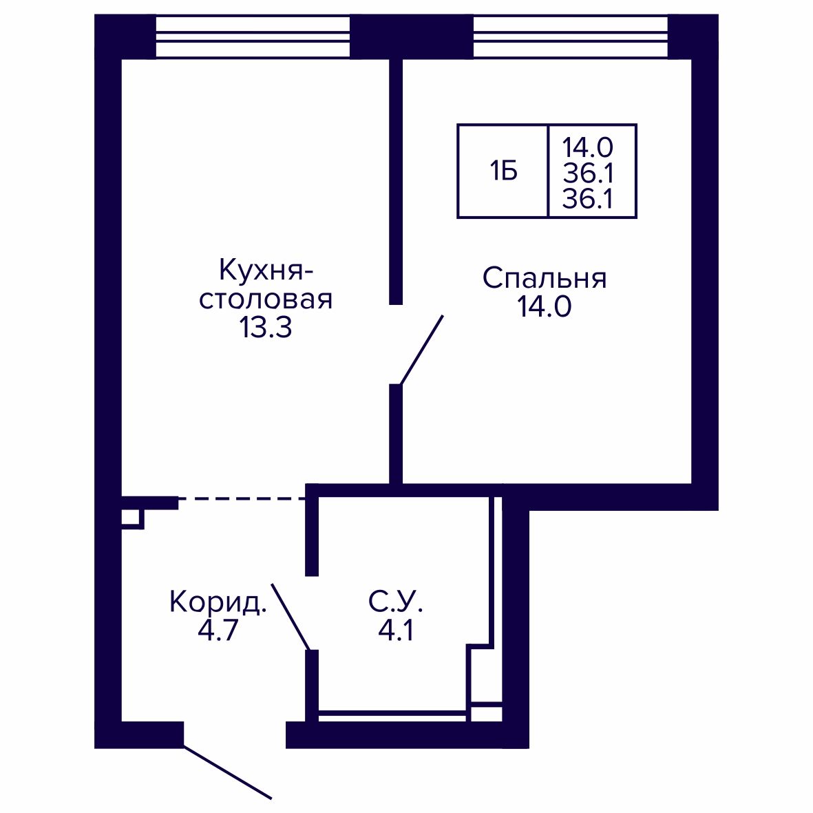 1-комнатная, 36.06 м², № 122 в Сподвижники