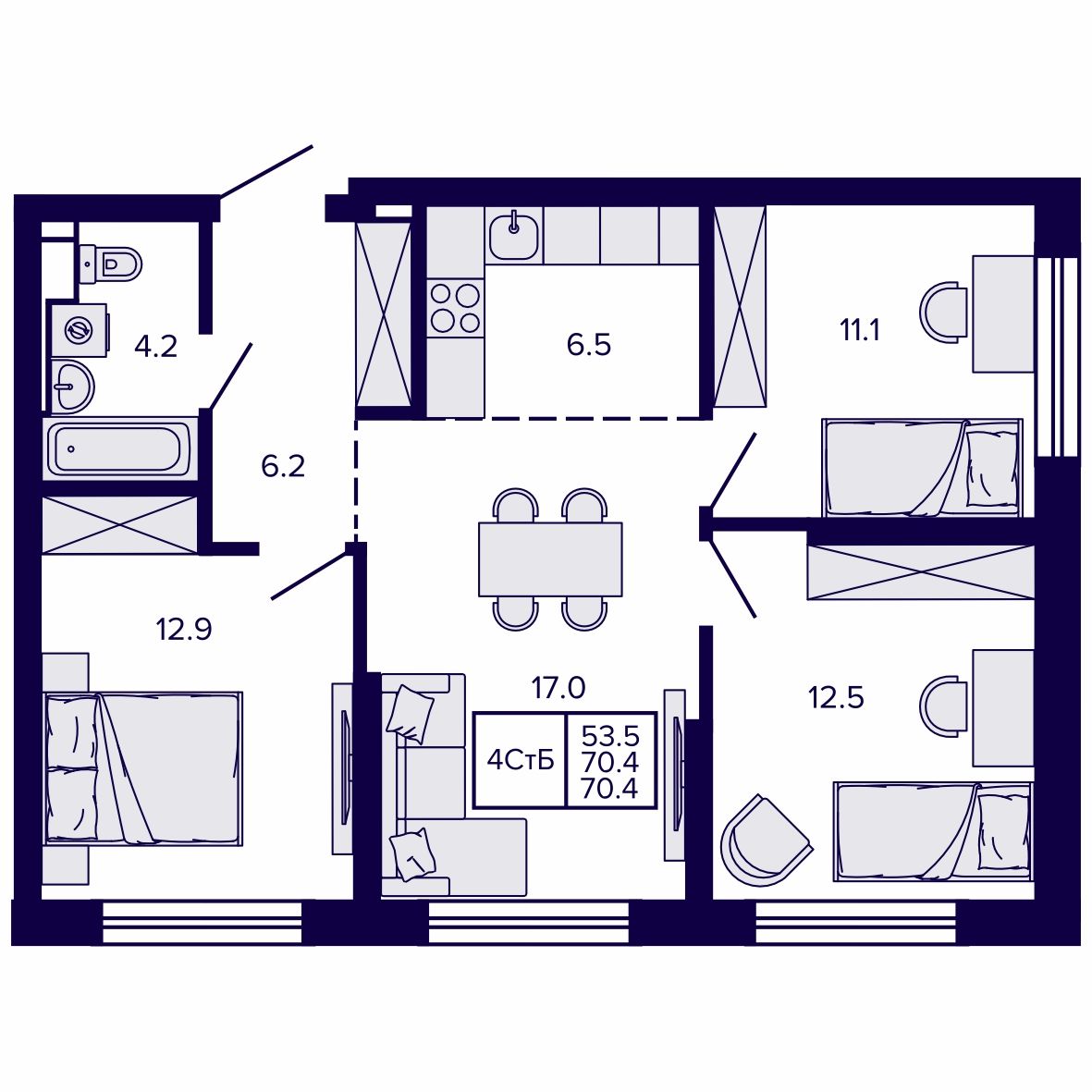 4-комнатная, 70.41 м², № 29 в Сподвижники