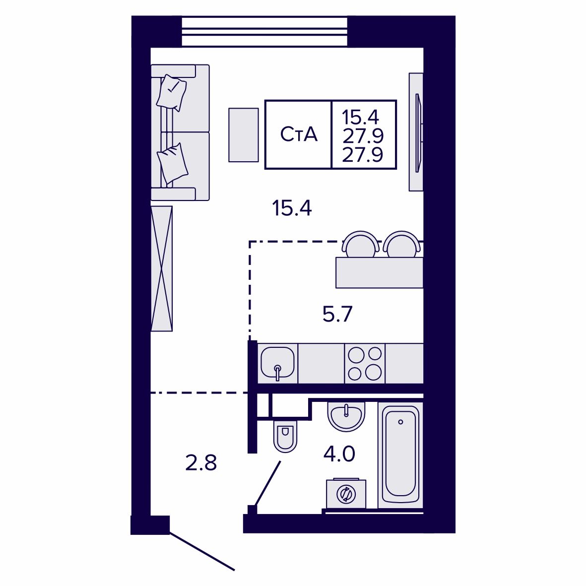 Студия, 27.99 м², № 144 в Сподвижники