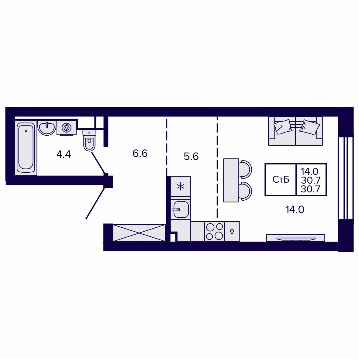 Студия, 30.67 м², № 16 в Сподвижники