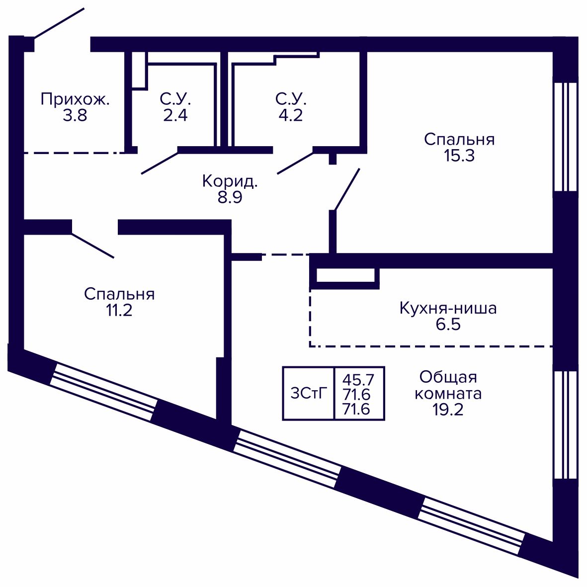 3-комнатная, 71.61 м², № 37 в Сподвижники