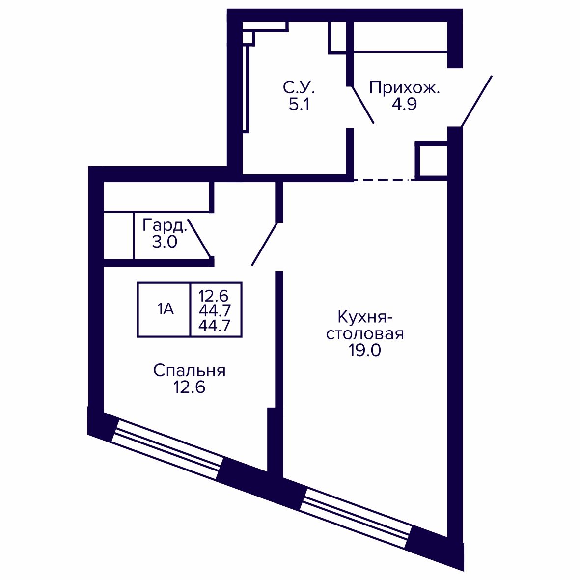 1-комнатная, 44.66 м², № 88 в Сподвижники