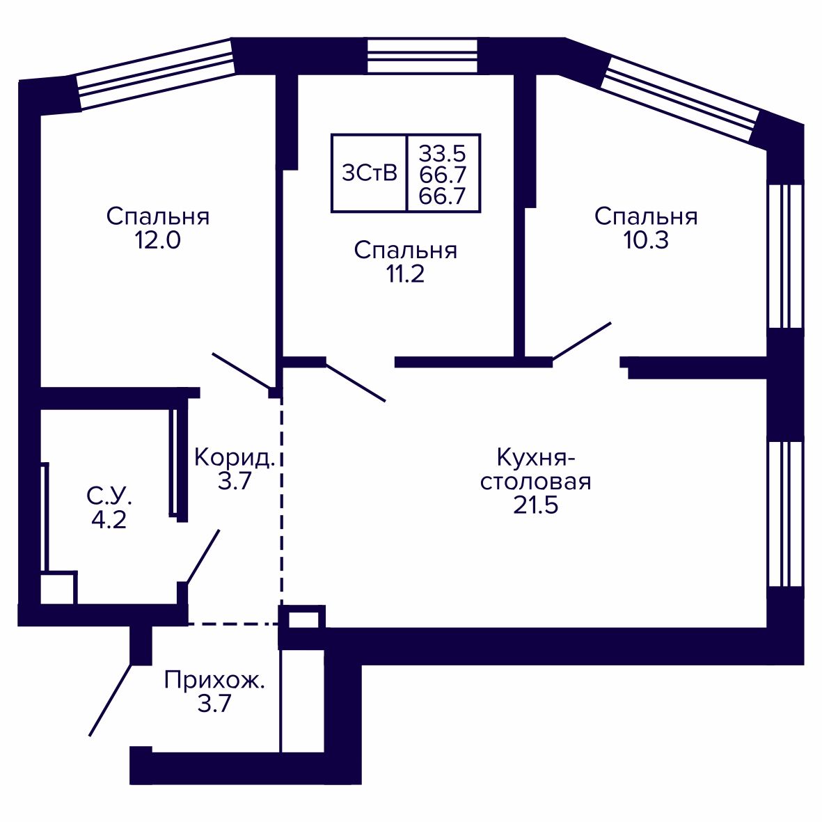 3-комнатная, 66.74 м², № 84 в Сподвижники