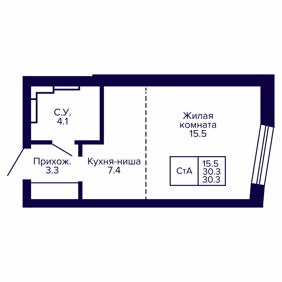 Студия, 30.27 м², № 55 в Сподвижники