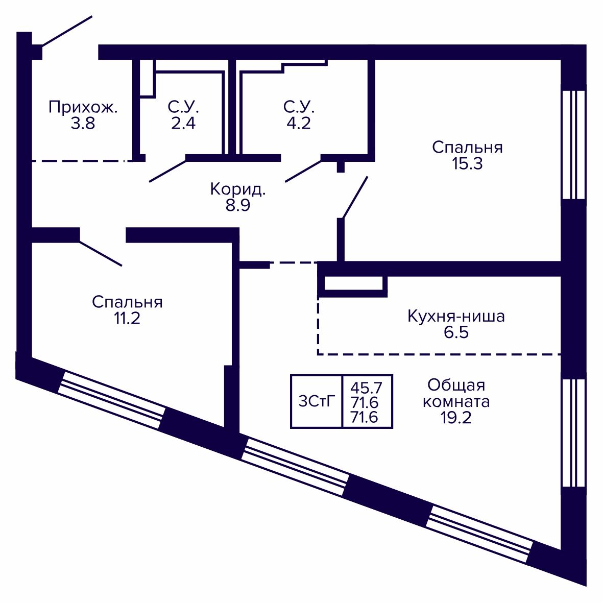 3-комнатная, 71.62 м², № 27 в Сподвижники