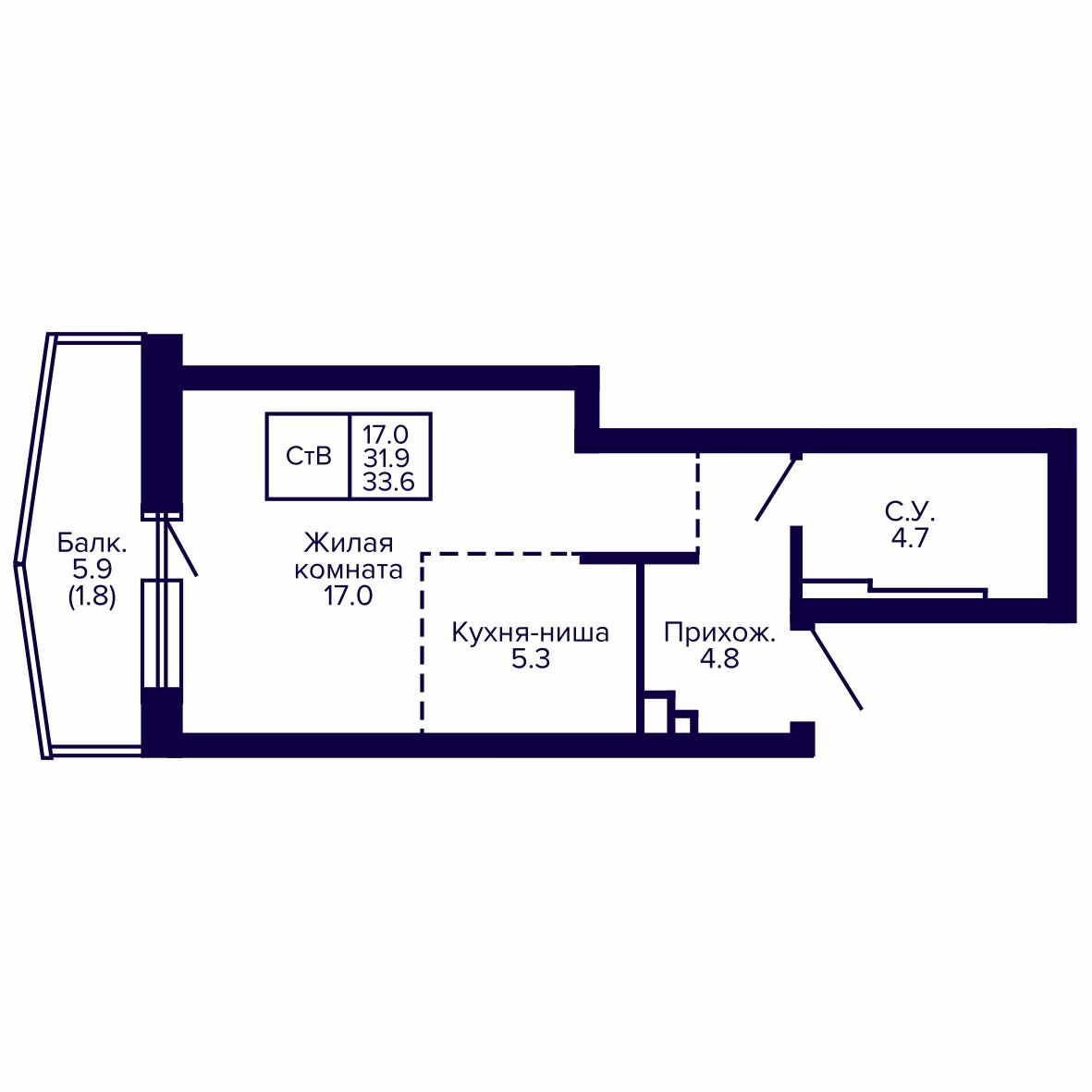 Студия, 33.64 м², № 11 в Сподвижники