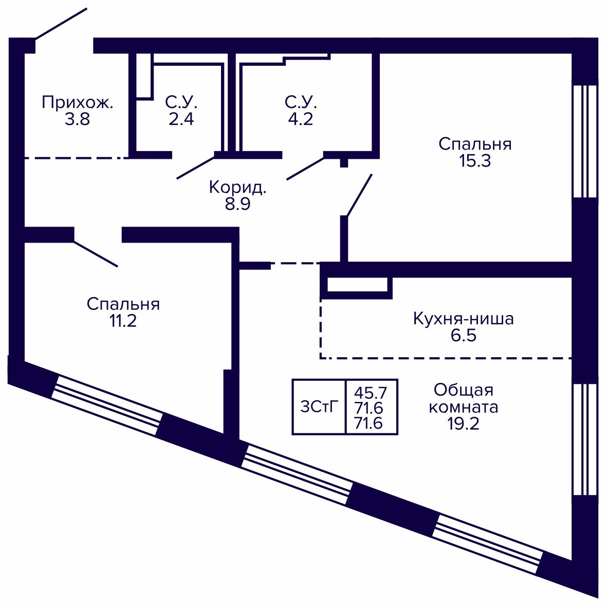 3-комнатная, 71.56 м², № 87 в Сподвижники