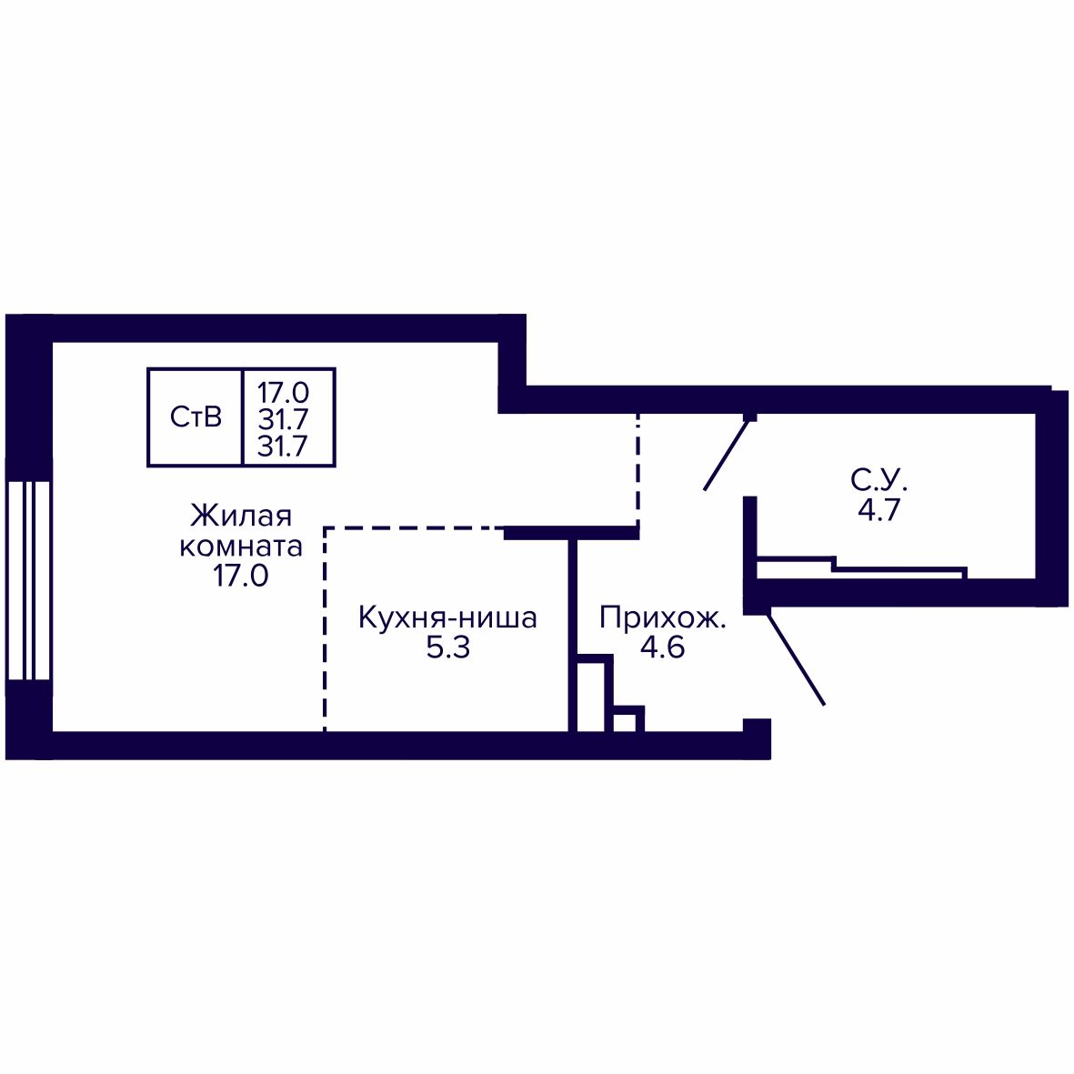 Студия, 31.72 м², № 81 в Сподвижники
