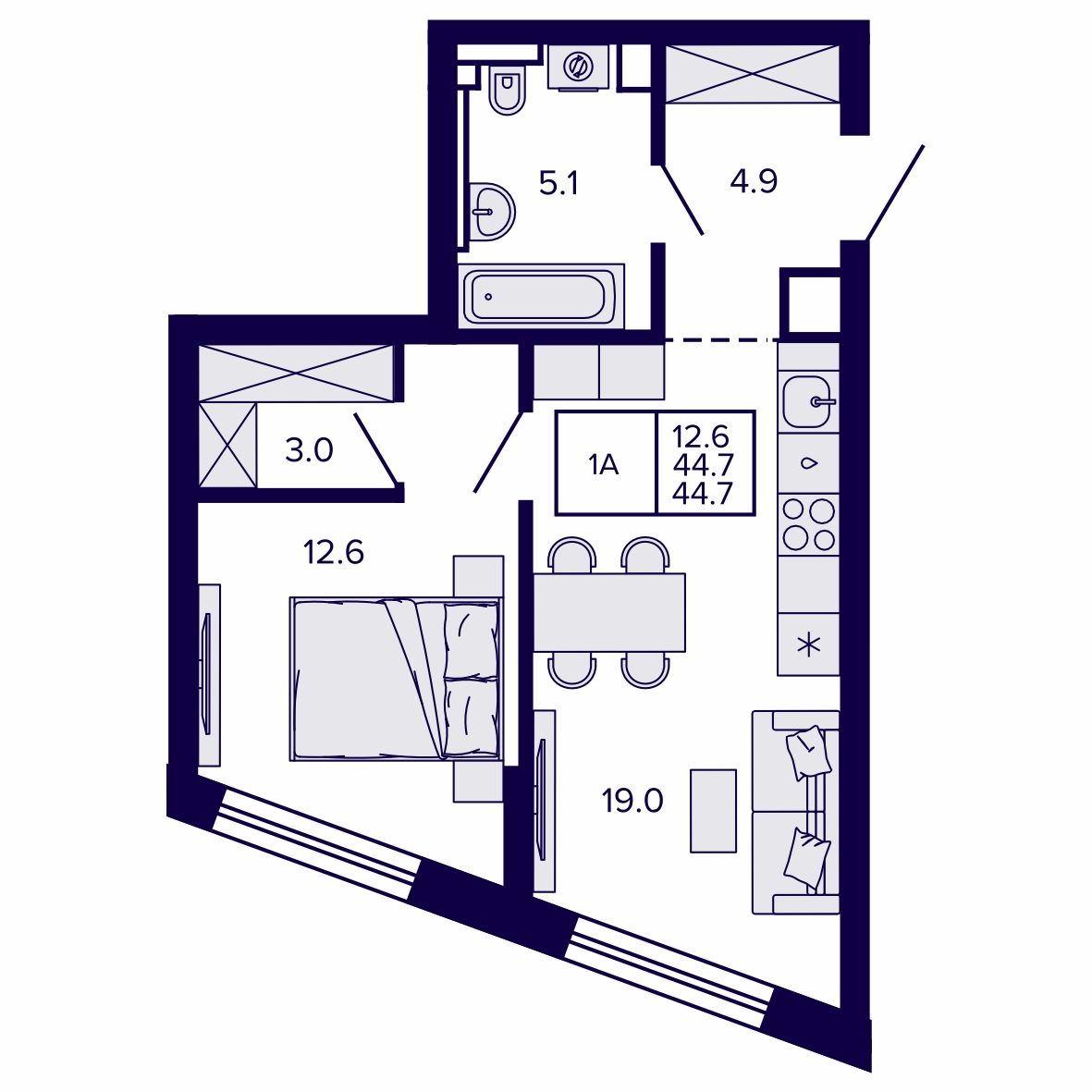 1-комнатная, 44.71 м², № 18 в Сподвижники
