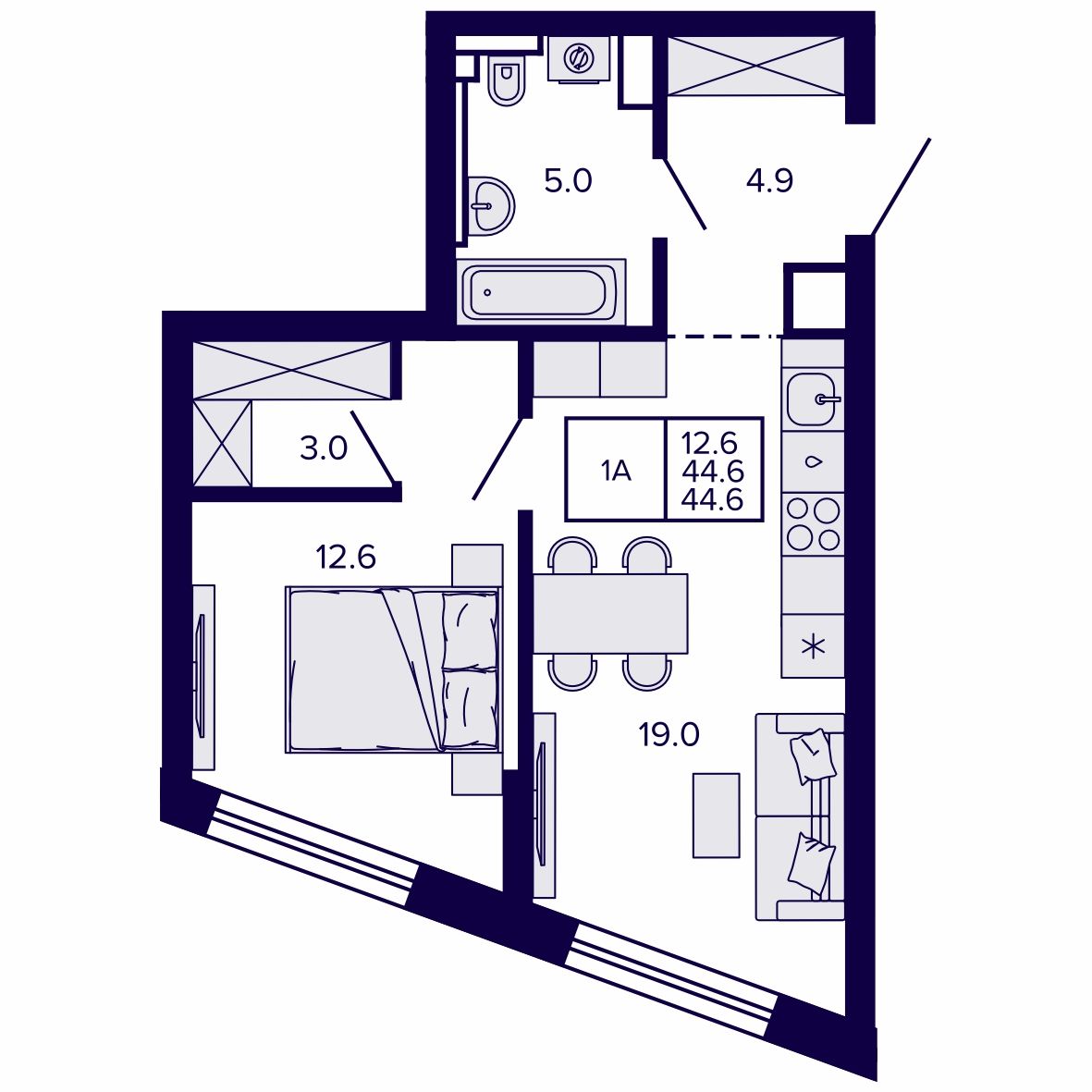 1-комнатная, 44.62 м², № 128 в Сподвижники