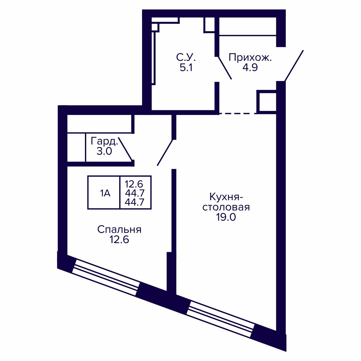 1-комнатная, 44.71 м², № 38 в Сподвижники