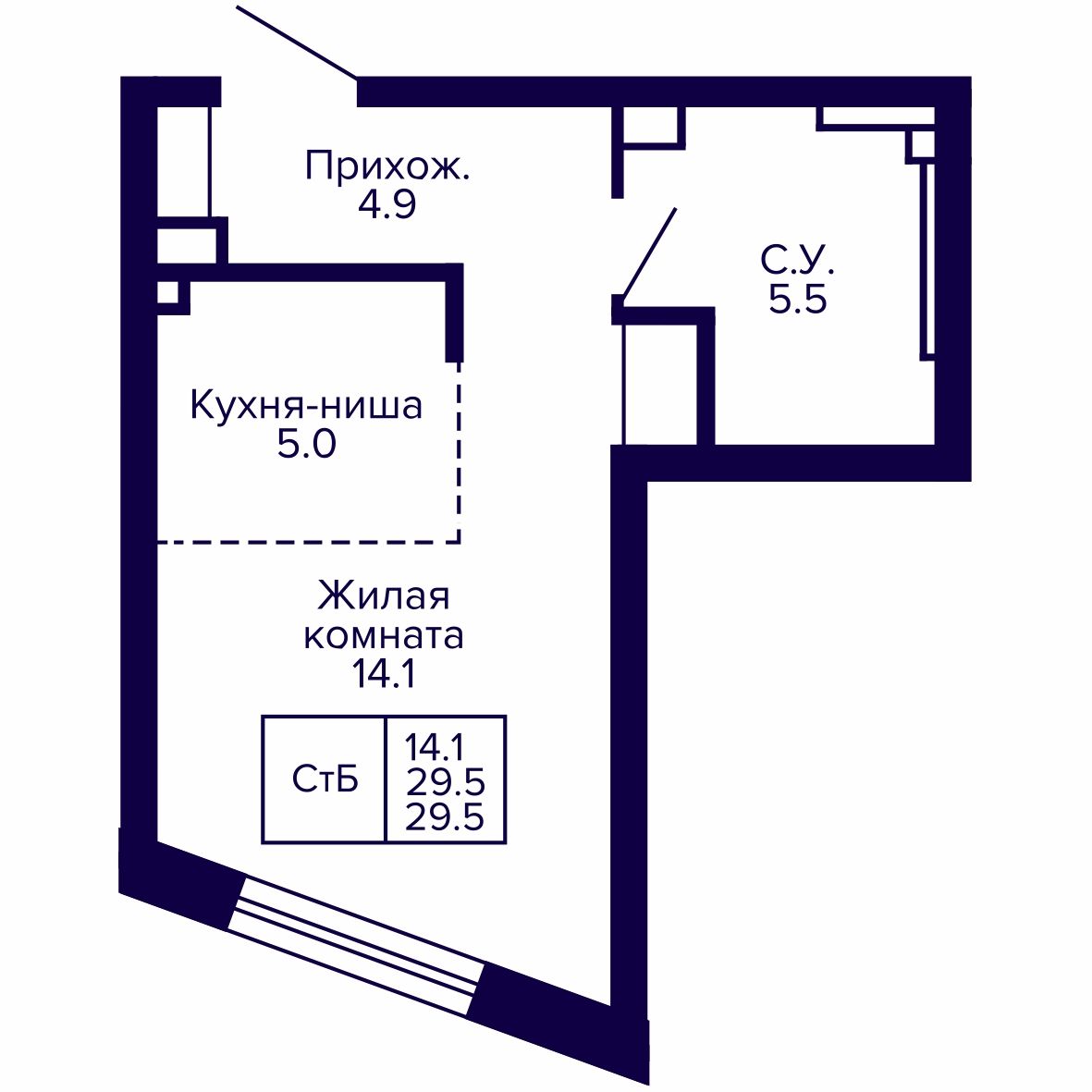 Студия, 29.48 м², № 29 в Сподвижники
