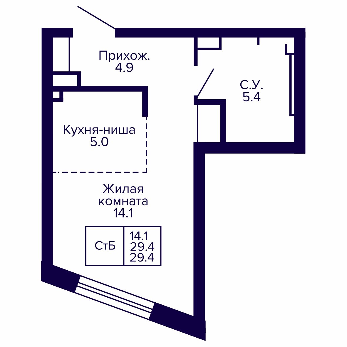 Студия, 29.4 м², № 79 в Сподвижники