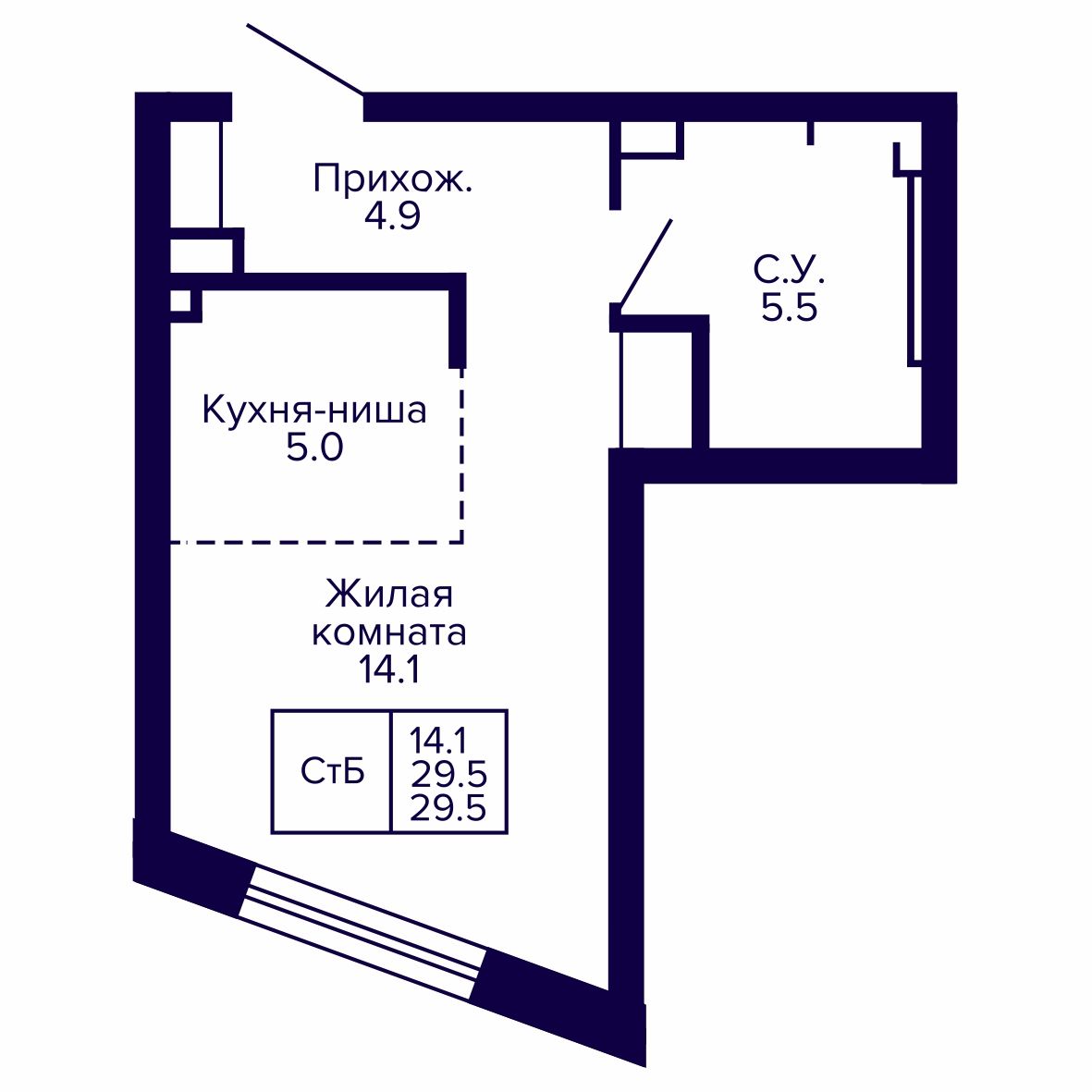 Студия, 29.45 м², № 49 в Сподвижники