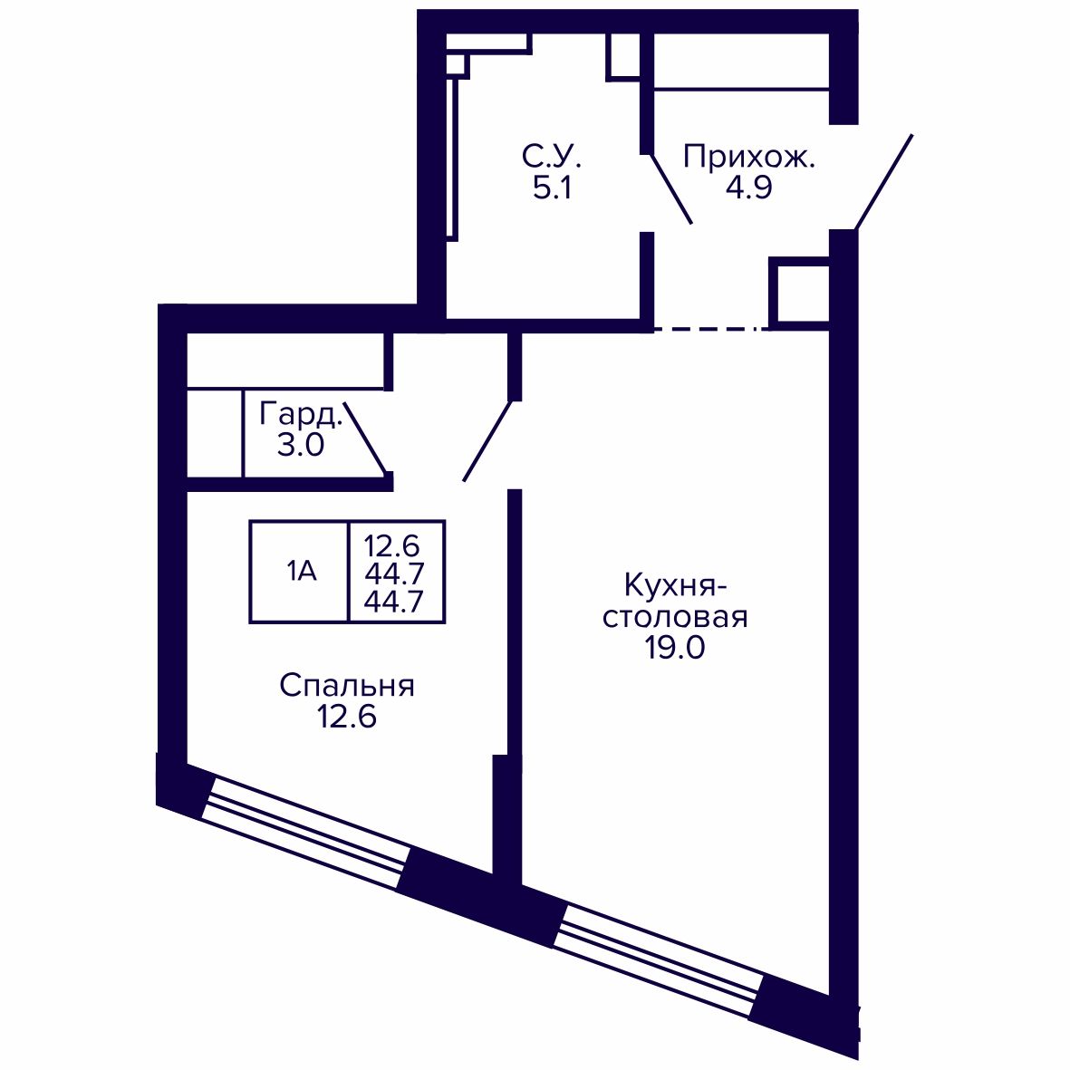1-комнатная, 44.71 м², № 28 в Сподвижники