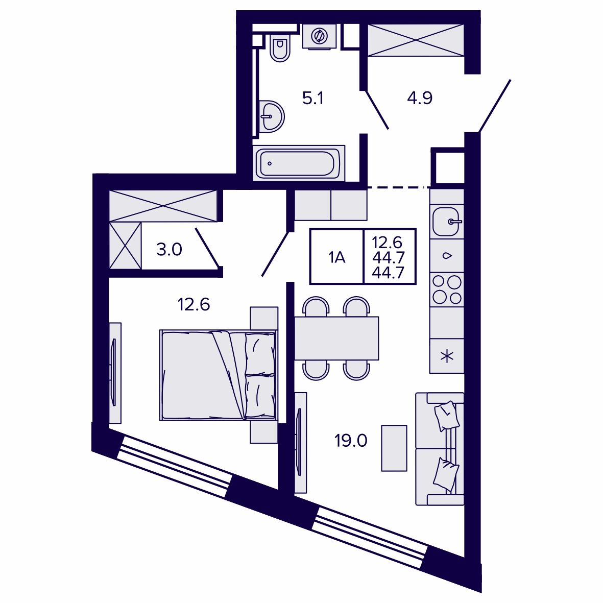 1-комнатная, 44.71 м², № 38 в Сподвижники