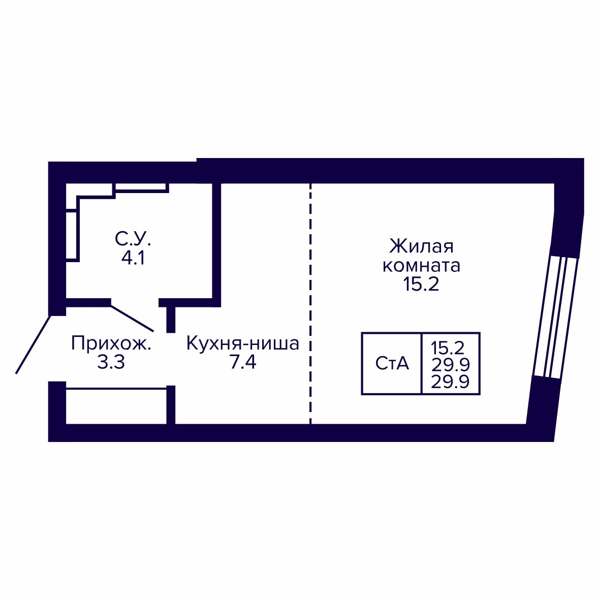 Студия, 29.96 м², № 125 в Сподвижники