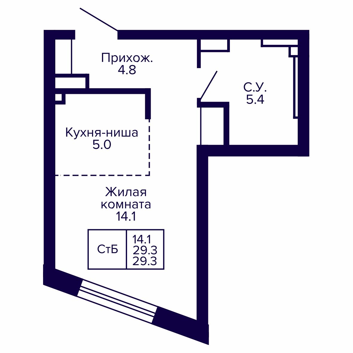 Студия, 29.28 м², № 119 в Сподвижники