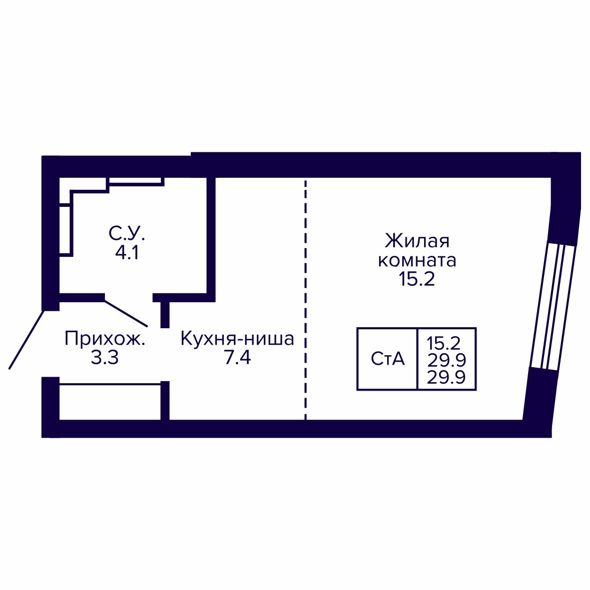 Студия, 29.96 м², № 85 в Сподвижники